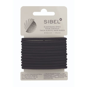 SIBEL Elastische Haarelastiekjes Zwart Dik 12st
